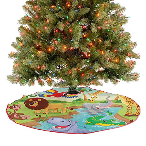 Alfombra suave para árbol de Navidad, diseño de animales de safari, nadando en el lago, leones y jirafa, para fiestas de Año Nuevo, Navidad, Año Nuevo, fiesta, hogar, multicolor, 76,2 cm