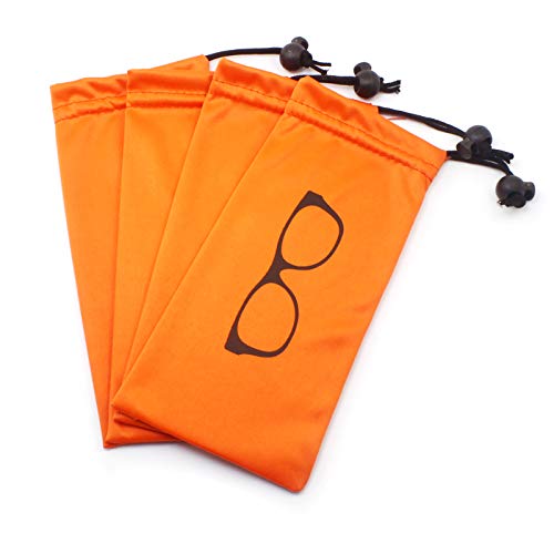 Almacenamiento suave Bolsa Microfibra con cordón Cerradura para gafas, cosméticos, teléfonos celulares, tarjetas, bolígrafos, llaves, bolso, artículo pequeño para ahorrar espacio (4 PCS Naranja)