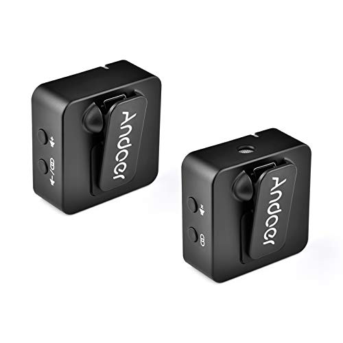 Andoer MX5 2.4G Sistema de Micrófono Lavalier Inalámbrico Omnidireccional con Transmisor y Receptor para cámaras Canon,Nikon,Sony, DSLR,Smartphone,Grabación de vídeo,Vlogging,Youtube