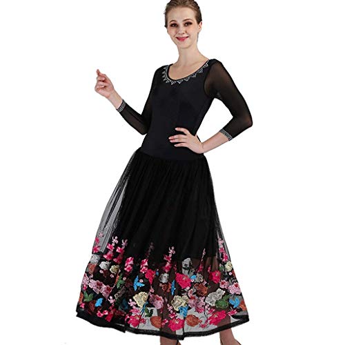 APcjerp Columpio for Adultos Danza Moderna Concurso de Manga Larga Vestido de Baile de salón Bordado Falda (Color : Black, Size : S)