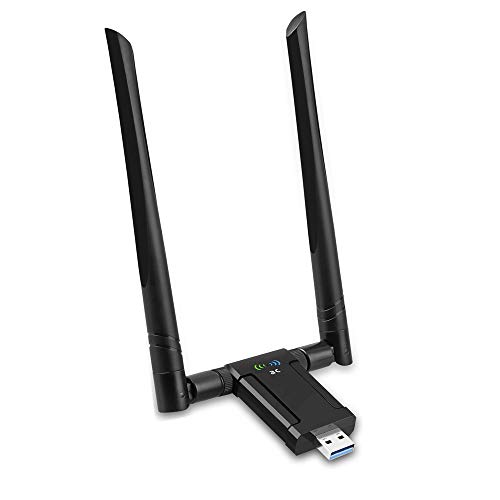 AQOTER Adaptador WiFi USB, Receptor WiFi Dongle Inalámbrico USB 3.0 AC 1200Mbps con Dual Band 5.8Ghz / 2.4Ghz, 2 Antenas WiFi de 5dBi para PC/Desktop/Laptop Soporta Windows 10/8/7/XP Mac OS X