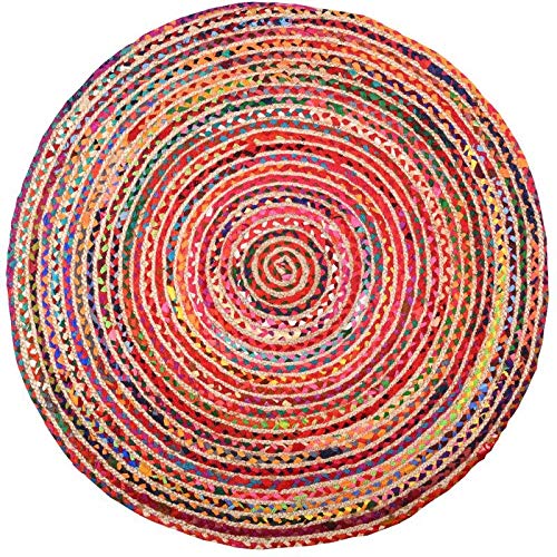 AubryGaspard - Alfombra Redonda de Yute y algodón, 120 cm de diámetro, Multicolor