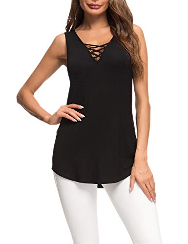 AUSELILY Camiseta Casual de Manga Larga para Mujer Camiseta básica con Cuello en V Cruzada(Negro,36)