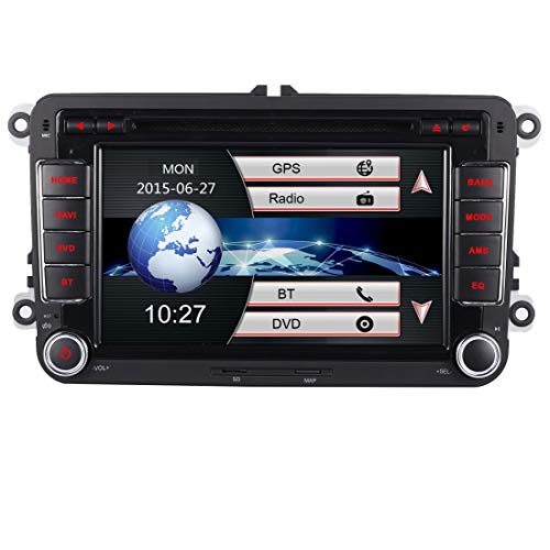 Autoradio Coche 7 Pulgadas 2 DIN Radio Compatible con Volkswagen VW Golf MK5 Polo Skoda Transporter T5 Seat Jetta con GPS CD DVD Pantalla Táctil Bluetooth Canbus USB SWC EU Map+Cámara de Reversa