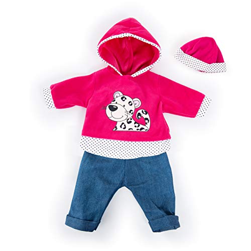 Bayer Design- Ropa 33 a 38 cm, Accesorios para muñeca, Pantalones, Top y Gorra, Conjunto, Traje con Leopardo, Color rosa, blanco, vaqueros (83878AA) , color/modelo surtido