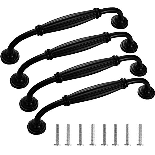 BETOY 4pcs – Asa Barra de puerta mueble - tipo europeo, negro Vintage Puerta Retro Hierro Muebles Cocina Armario Cajón Tire Tiradores y Pomos con Forma de Carcasa 128mm