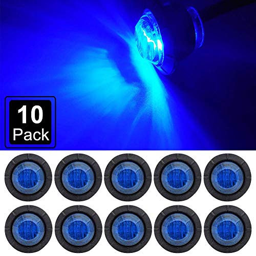 Bkinsety 10piezas Luz indicadora de marcador redonda de 3/4"LED frontal y lateral trasera Luz de marcador de bala resistente al agua 12V para camión de automóvil (Azul)