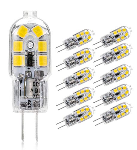 Bombillas LED G4 de 1,5 W (equivalente a 20 W de bombilla halógena), CA/CC, 12 V, luz blanca fría, 6000K 12LED