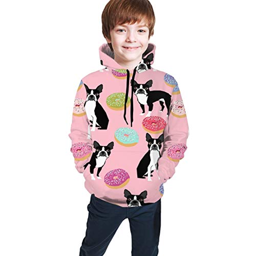 Boston Terriers Donuts Donuts Cute Pink Pastel Donut Girls Babies Cute Dogs Girls Boys Sudadera con Capucha Suave para Adolescentes más Sudadera con Capucha de Terciopelo con Bolsillos