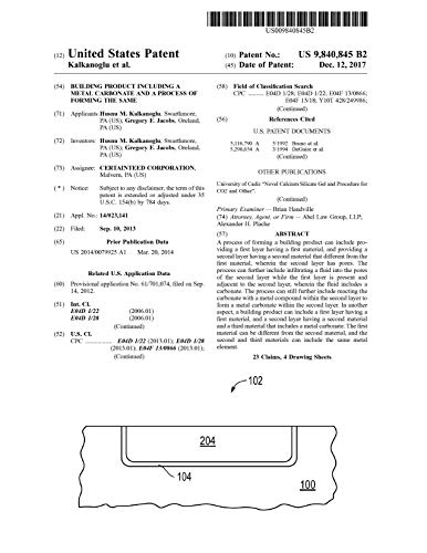 Building product including a metal carbonate and a process of forming the same: United States Patent 9840845 (English Edition)