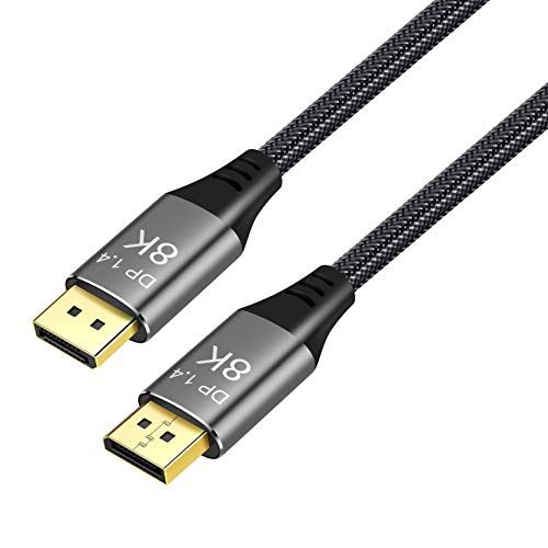 Cable de Cobre YIWENTEC Ultra HD 8K 4K DisplayPort Cable DP 1.4 8K@60Hz 4K@144Hz de Alta Velocidad 32.4Gbps HDCP 3D Delgado y Flexible DP a DP Cable 1 m 8K