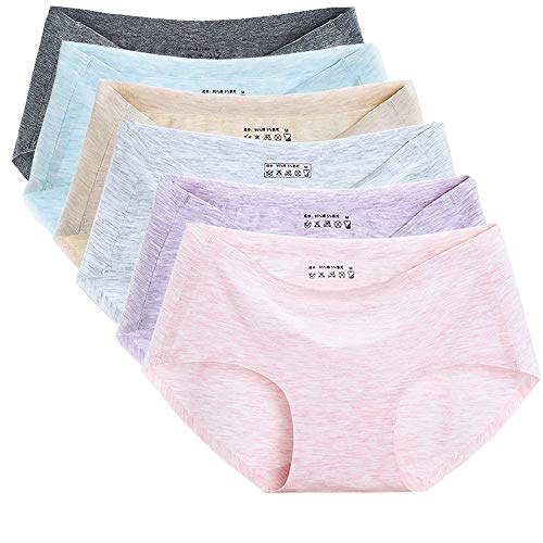 Calzoncillos de algodón mujerinterior Encaje Mujer Bragas Hipster Algodón Suave Costura Calzoncillos completos Color sólido Estilo básico Transpirables Ropa (6*Gris, XL)