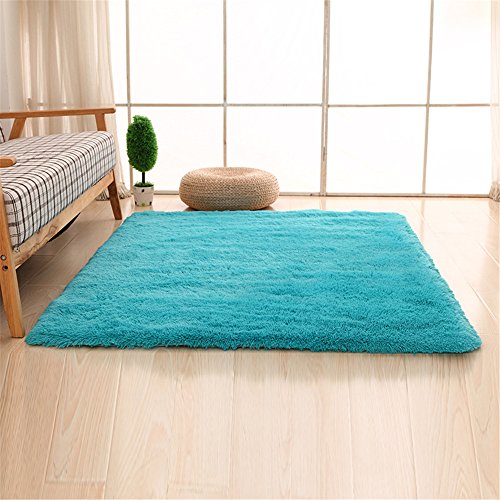 CAMAL Alfombras, Lavable Material de Lana de Seda Artificial Alfombra Decorativo Sala de Estar y Dormitorio (80cmX120cm, Azul)