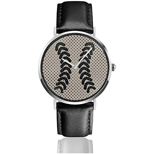 Campana Deportiva para el Juego de Basebell Mujeres Hombres Reloj de Moda PU Correa de Cuero Reloj de Pulsera Casual Negro