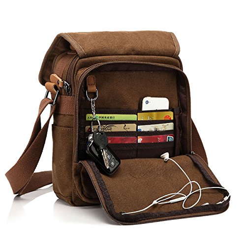 CHEREEKI Bolsa de Mensajero, Bolso de Lona Bolsos Bandolera Unisex Adulto Bolsos Maletín Messenger Bag para el Trabajo, la Escuela (Marrón)