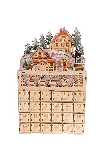 Clever Creations - Calendario de Adviento al Estilo de un Diorama - Madera y Luces LED - Funciona con Pilas - Decoración única con Forma de Pueblo en Navidad - 22,2 x 7,6 x 35,6 cm