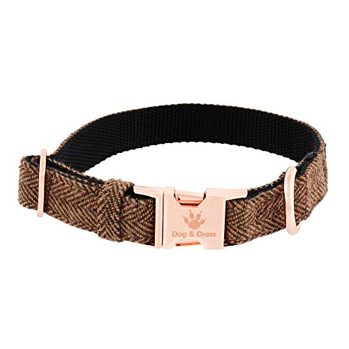 Collar de Perro Argos, Oro Rosa, Ajustable, Perros Grandes y Perros pequeños, Nailon Tweed, Perro Regalo (S/M 31-40 cm)