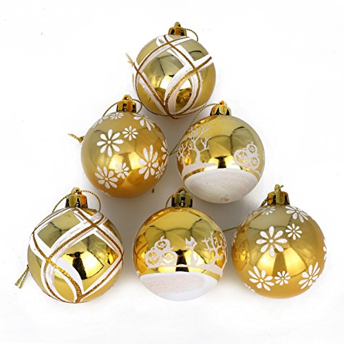 COOLWEST Lote de 6 Bolas de Navidad combinadas para colgantes navidad adornos árbol de fiesta decoración de Navidad (Dorado)