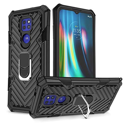 COOVY® Funda para Motorola Moto G9 Play / E7 Plus Funda PC + Silicona TPU Extra Fuerte, antigolpes, función Atril, Anillo de Soporte + Soporte magnético Compatible | Negro