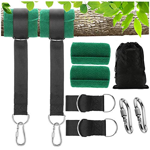 Correas de Hamacas para Exteriores - 150 cm x 2 Accesorio de Columpio, Hamaca Correas Arbol Hamaca Cuerdas con 2 Mosquetones de Alta Resistencia y Anillos en D, 2 Almohadillas (Admite Hasta 600kg)