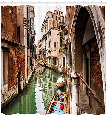 Cortina de Ducha de Venecia, Barco de Canal de Agua Famoso, Adecuado para Cortina de Ducha Impermeable de baño