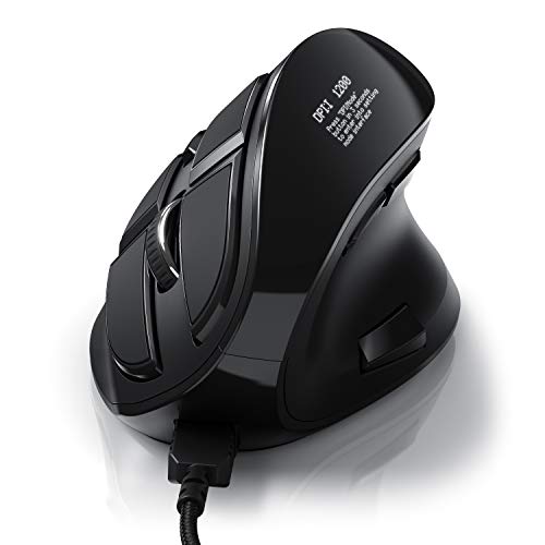 CSL – Ratón Vertical óptico con Cable - Wired Mouse – Diseño ergonómico - Cuida los Brazos - Evita el Codo de tenista - con Pantalla OLED - Botones configurables - Plug and Play - Windows 7 8 8.1 10
