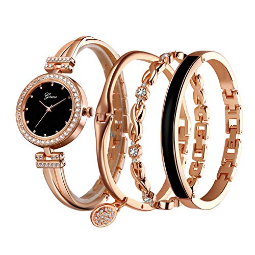 Dama Cuarzo Reloj Moda Pulsera Pulseras Juego De Cuatro Piezas Mujeres Pulsera para Yo Mismo.Amante Madre Y Amigos como Regalo-B Juego de Cuatro Piezas