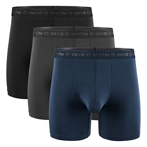 DAVID ARCHY - Calzoncillos bóxer para hombre, ropa interior micromodal, en paquete de varias unidades, ultrasuaves y cómodos Negro + gris oscuro+azul marino L