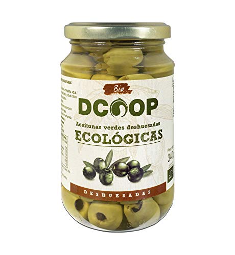 DCOOP Olivas - Aceitunas Verdes Ecológicas Deshuesadas, Textura Firme, Sabor Intenso Y Natural, Ideal Para Ensaladas Y Aperitivos, Apto Para Niños, 70 Gr Pne