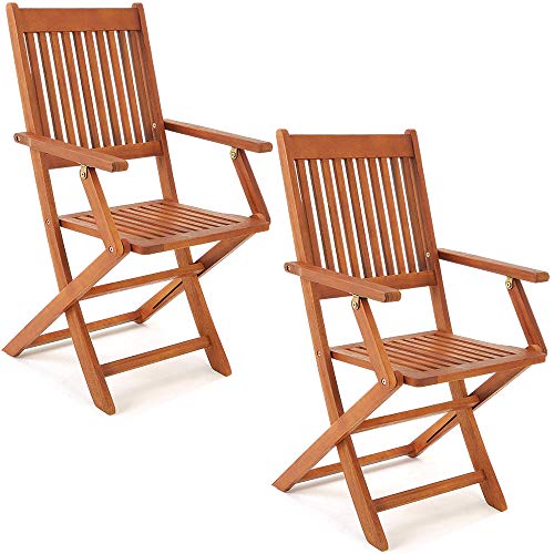 Deuba Set de 2 sillas Sydney Plegables de Madera de Acacia pre aceitada Conjunto de jardín con reposabrazos terraza