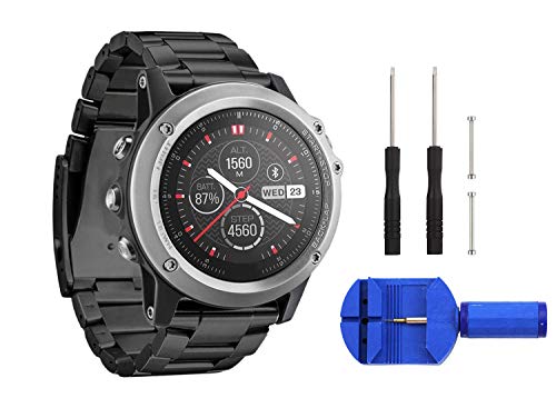 Digit.Tail Correa metálica 26mm Pulsera Deportiva Band de Repuesto con recambios Accesorios para Garmin Fenix 3/Fenix 3 HR, Fenix 5X Smartwatch (Negro)