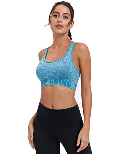 Disbest Sujetador de yoga con fuerte sujeción, elástico, push up, sin aros, para fitness, correr, yoga, Mujer, azul celeste, 38