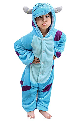 Dolamen Niños Unisexo Onesies Kigurumi Pijamas, Niña Traje Disfraz Animal Pyjamas, Ropa de Dormir Halloween Cosplay Navidad Animales de Vestuario (90-100CM (35"-39"), Sullivan)