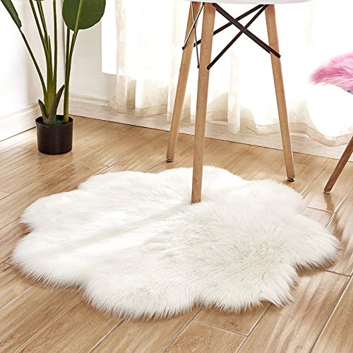 DQMEN Piel de Cordero Oveja/Sheepskin Rug Cordero, imitación mullida Alfombras imitación Piel sintética Deko Piel,para salón Dormitorio baño sofá Silla cojín (F,Blanco, 90 X 90 CM)