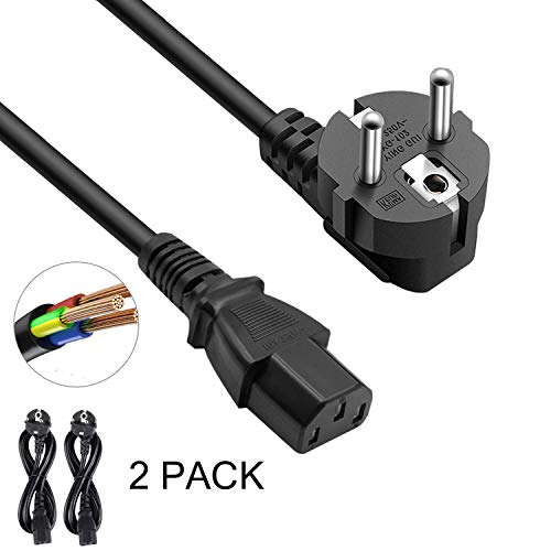 DTK Cable de alimentación Longitud 1,2M IEC320 C13 H05VV-F para Dispositivos Frescos Impresora, PC, Monitor, Televisión, Proyector, PS3 / PS4 Pro, Equipo de DJ,Cable IEC Negro de 3 Pines (2 Paquetes)