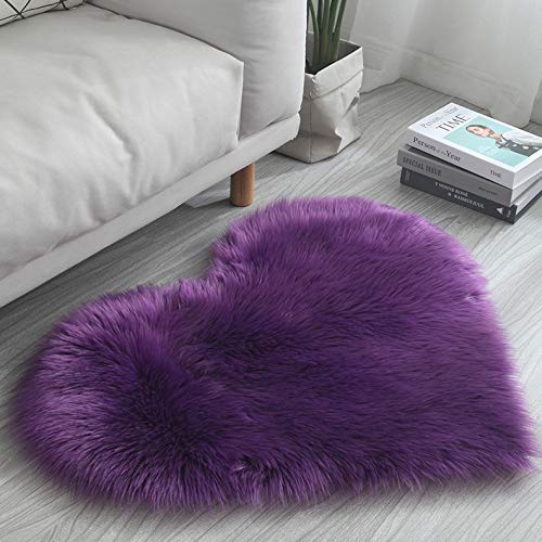 dududrz Faux Lambskin Sheepskin Rug Alfombra De Imitación De Piel De Cordero Piel De Pelo Largo Cuero para Sala De Estar Dormitorio Sofá Opcional En Forma De Corazón,Purple-30 * 40cm