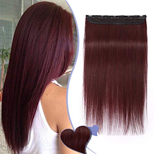 Elailite Extensiones de Pelo Natural de Clip Invisible Postizos 100% Remy Cabello Humano Liso Una Pieza Larga 25cm 40g #99J Rojo Borgoña