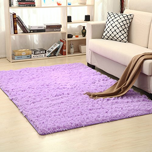 ele ELEOPTION Alfombra Shaggy, Soft Pile Moderna Antideslizante Sala de Estar Alfombras Suaves Alfombra del Piso Shaggy Alfombra, para Habitaciones de niños, dormitorios, Lila - 60x90CM