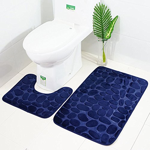 ele ELEOPTION Alfombrilla de Baño Antideslizante, Alfombra de Baño Súper Absorbente de Agua, Alfombra de Baño de Espuma Viscoelástica Cómoda y Transpirable (Azul Marino)