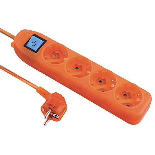 Electraline 596340 Regleta de 4 Tomas con Interruptor, Cable 3G1 1,5mt, Color Transparente, Naranja Trasparente, 1,5 m