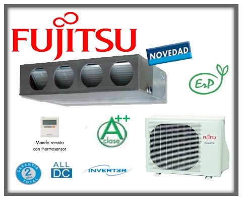 Equipo de aire acondicionado modelo 2013 con bomba frío/calor, bajo nivel sonoro. Equipo inverter. Calidad/precio excepcional. Fujitsu Conductos