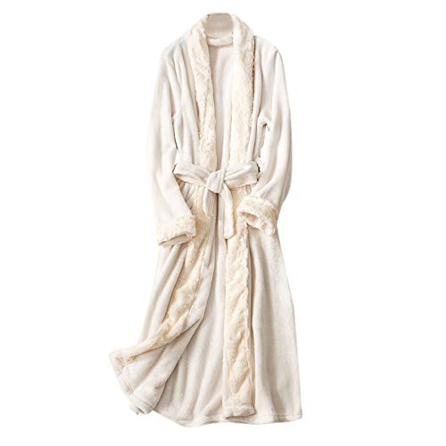 ERYUEL Batas Capucha Adulto Inicio Use Flannel Camisón Campo Largo Terciopelo Velvet Albornoz Grueso Adulto Baño Albornoces Ahorro de baño (Color : White, Size : XL)