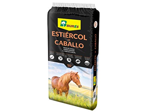 Estiércol de Caballo, Abono Huerto y Jardín, Origen Animal, Acondicionador de Sustrato, Apto Cultivo Ecológico - 50 L