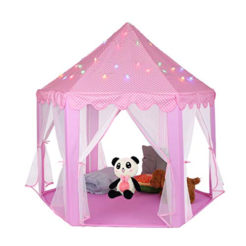 Estink Tienda de juegos con castillo de princesa, color rosa, caseta de tienda de princesa, casa y castillo, juegos para niños con bolsa, para niños de 6 meses a 10 años, 55 x 53 pulgadas