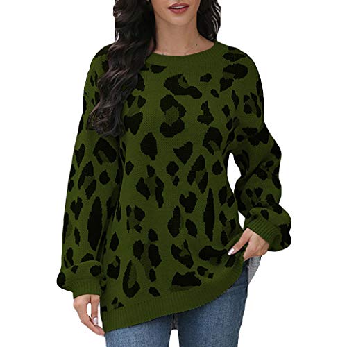 EUCoo Suéteres de manga larga para mujer, estilo casual, sueltos, con estampado de leopardo (U)