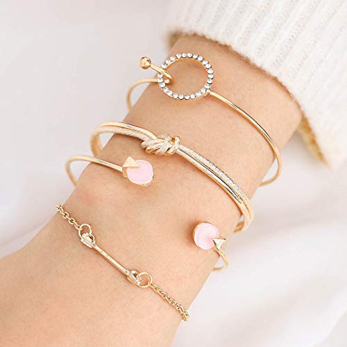 Fairvir Boho Pulseras de oro Cadena de Mano Rhinestone Muelle Pulsera Flecha Fiesta Playa Joyería Accesorios para Mujeres y Niñas (4 Psc)