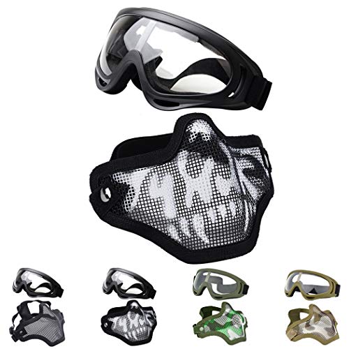 Fansport Máscaras Airsoft, Airsoft BBS Airsoft Mesh Máscara Máscara táctica Máscaras Media con máscaras Set Paintball Máscara de Malla de Acero Cara