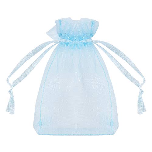 FLOFIA 100 Bolsas Bolsitas de Organza de Boda 7x9cm Azul Pequeñas Bolsas Regalo Organza Tul para Joyas Joyería Arroz Recuerdo Favores Detalles de Boda Caramelo Dulces, Azul