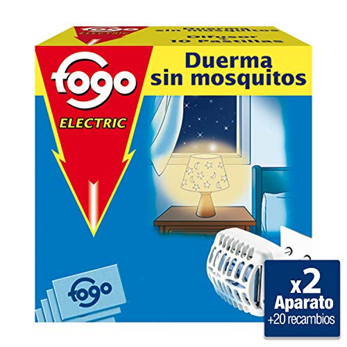 Fogo Anti-Mosquitos Insecticida Insectos Voladores Aparato Eléctrico + Pastillas, Pack de 2 aparatos + 20 pastillas