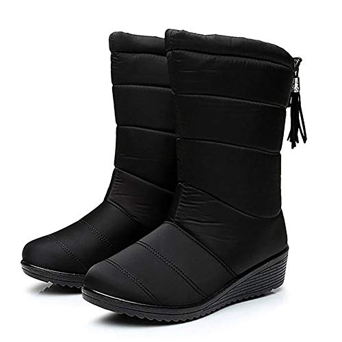 FuAo 2021 Nuevo Botas de Nieve para Mujer, Zapatos de Invierno Botas de Lluvia de Piel Botas Impermeables Hot para Caminar Senderismo Size 36-44 para niña y dama41-Black